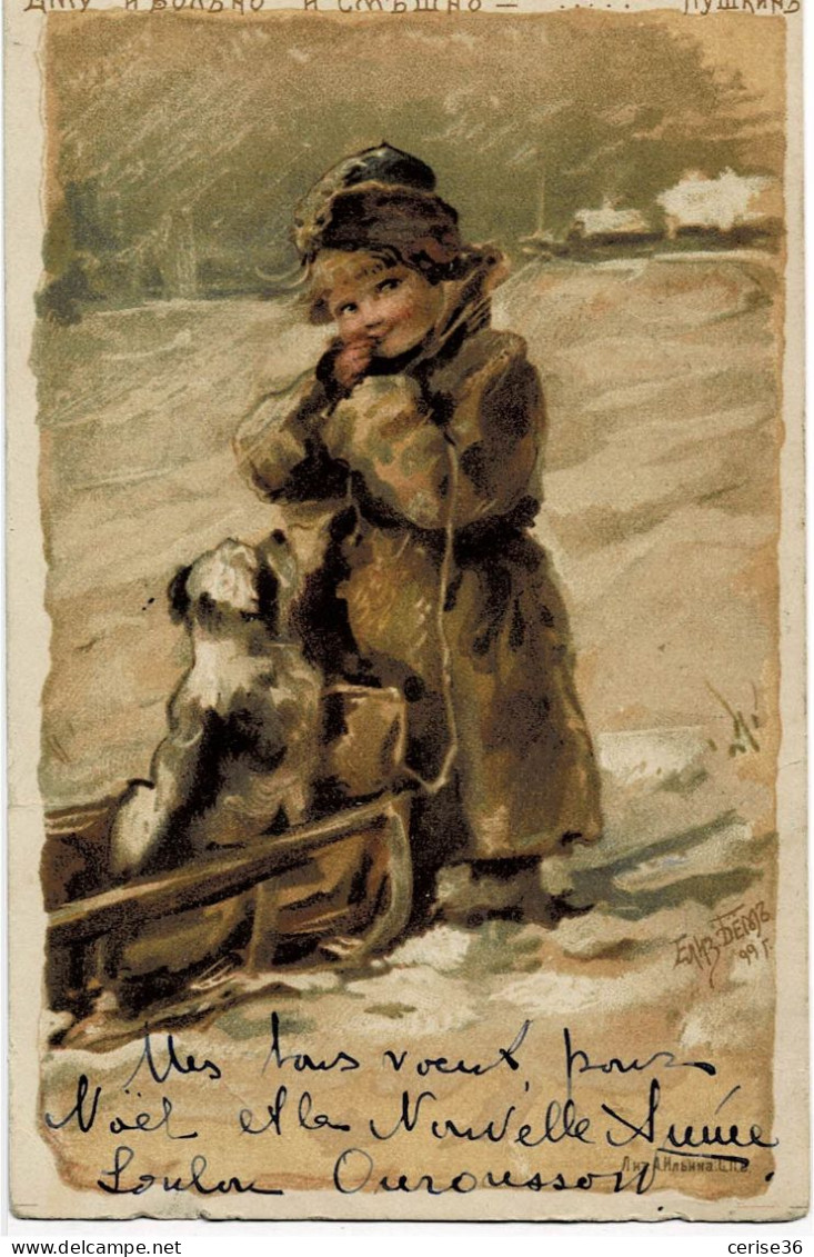 Petit Enfant Et Son Chien Dans Un Traineau Circulée En 1902 Postée En Russie - Russland