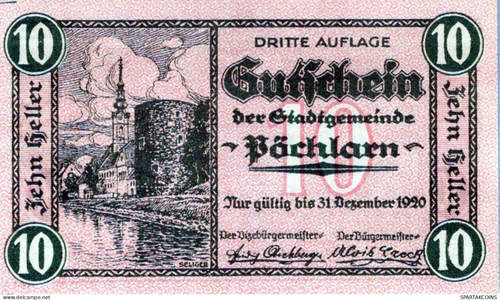 10 HELLER 1920 Stadt PÖCHLARN Niedrigeren Österreich Notgeld Papiergeld Banknote #PG642 - [11] Emissioni Locali