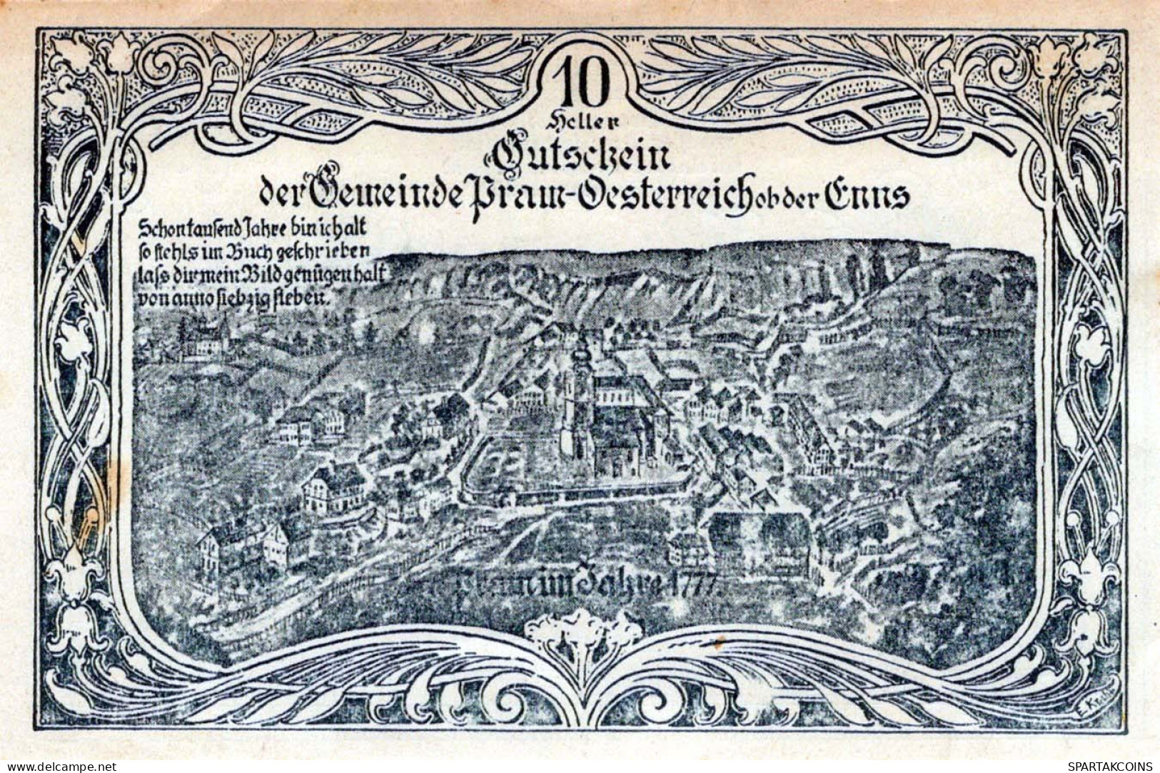 10 HELLER 1920 Stadt PRAM Oberösterreich Österreich Notgeld Banknote #PE301 - Lokale Ausgaben