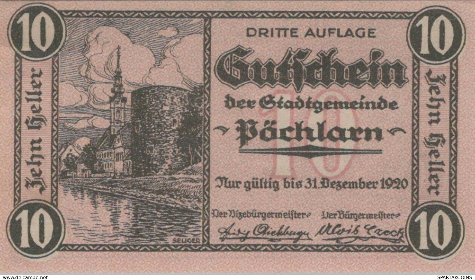 10 HELLER 1920 Stadt PoCHLARN Niedrigeren Österreich Notgeld Banknote #PE399 - Lokale Ausgaben