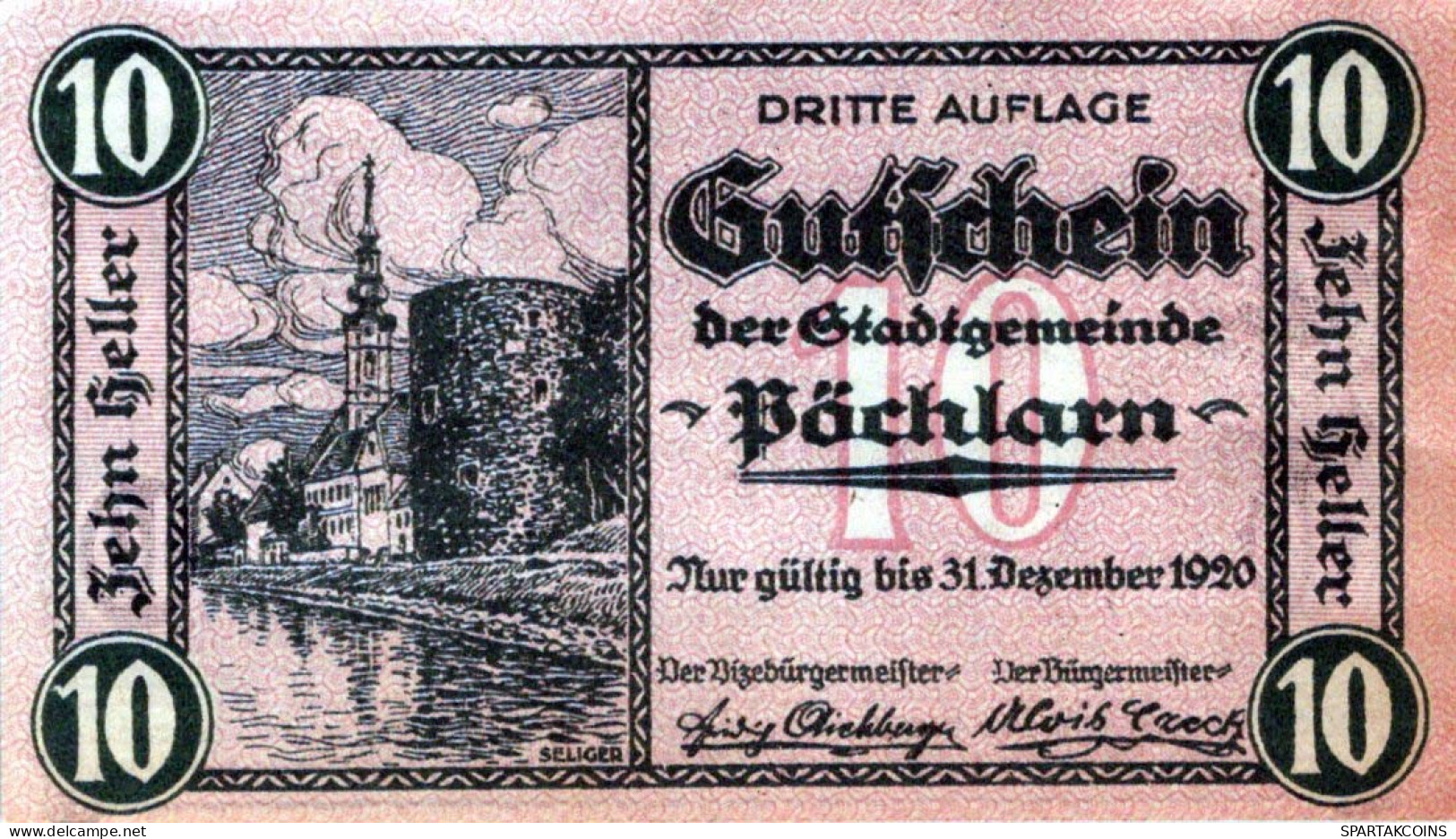 10 HELLER 1920 Stadt PoCHLARN Niedrigeren Österreich Notgeld Banknote #PE360 - Lokale Ausgaben
