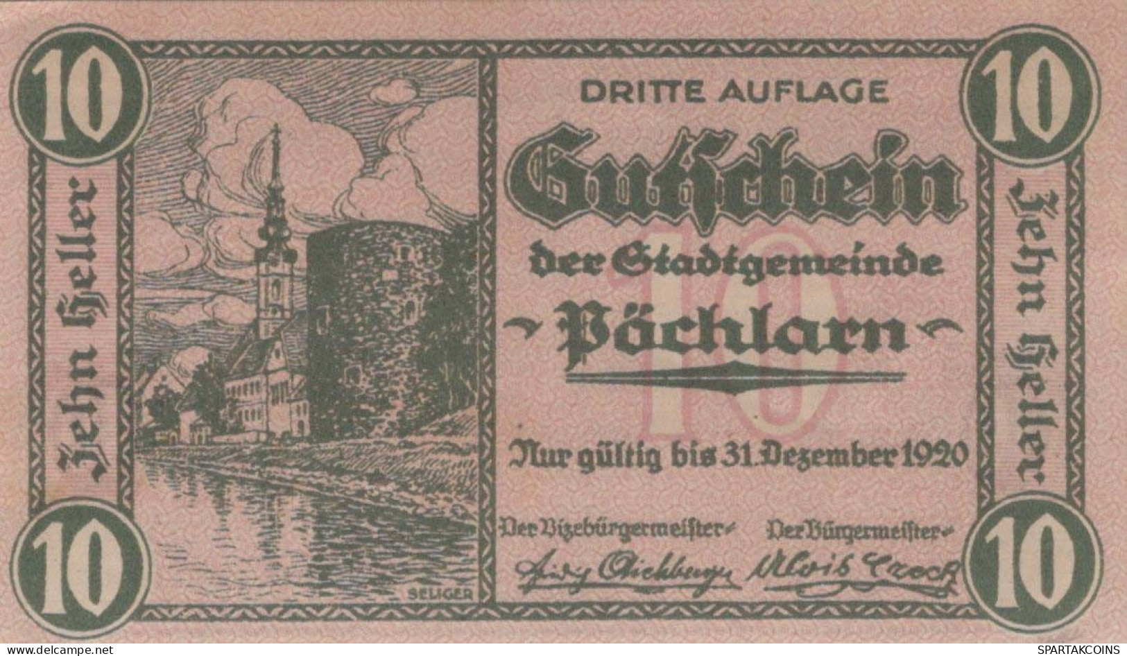 10 HELLER 1920 Stadt PoCHLARN Niedrigeren Österreich Notgeld Banknote #PE284 - [11] Local Banknote Issues
