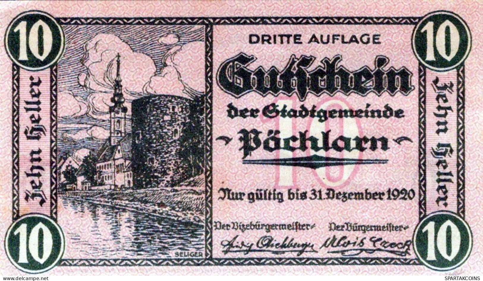 10 HELLER 1920 Stadt PoCHLARN Niedrigeren Österreich Notgeld Banknote #PE284 - Lokale Ausgaben