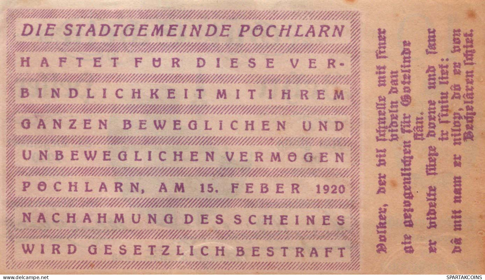 10 HELLER 1920 Stadt PoCHLARN Niedrigeren Österreich Notgeld Banknote #PE210 - Lokale Ausgaben