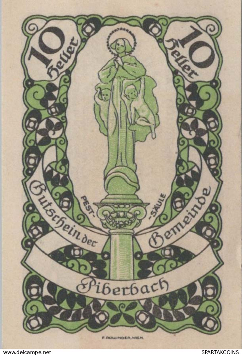 10 HELLER 1920 Stadt PIBERBACH Oberösterreich Österreich Notgeld Banknote #PI259 - [11] Emissioni Locali