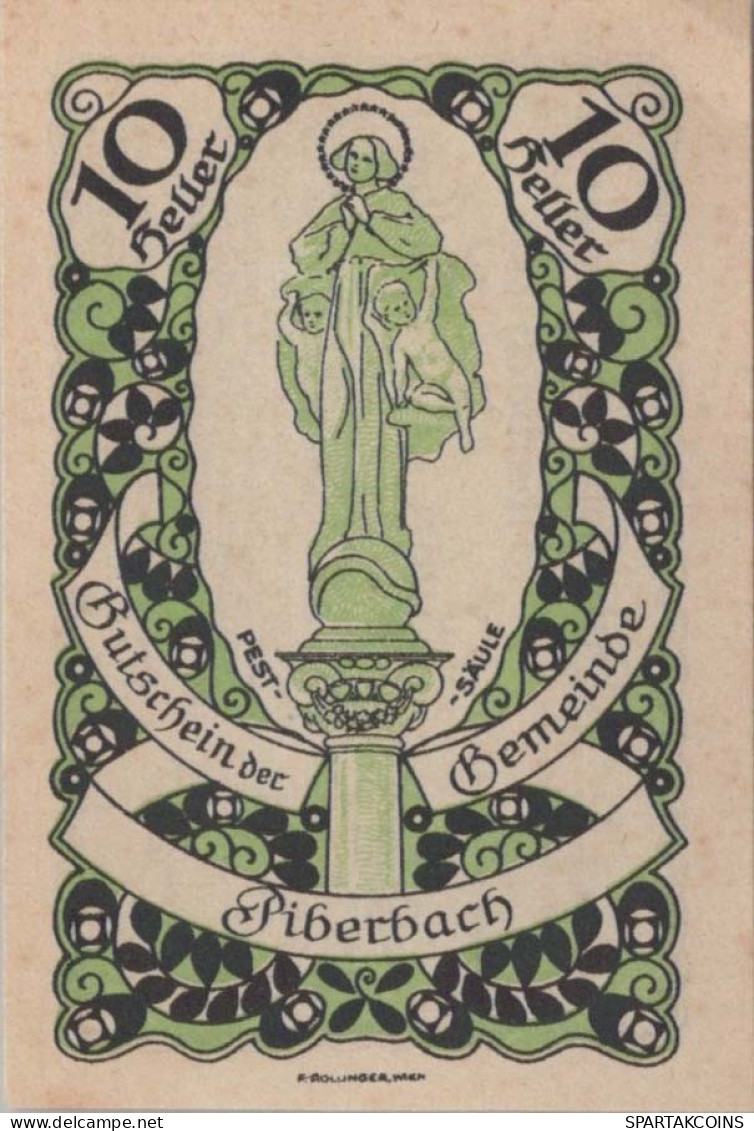 10 HELLER 1920 Stadt PIBERBACH Oberösterreich Österreich Notgeld Banknote #PF766 - [11] Local Banknote Issues