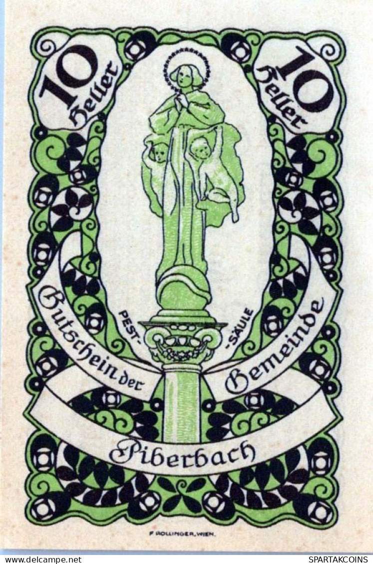 10 HELLER 1920 Stadt PIBERBACH Oberösterreich Österreich Notgeld Banknote #PE334 - [11] Emissions Locales
