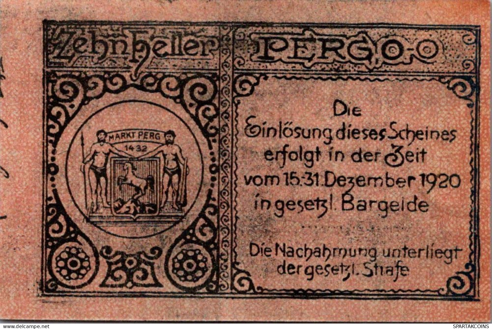 10 HELLER 1920 Stadt PERG Oberösterreich Österreich Notgeld Banknote #PE286 - [11] Local Banknote Issues