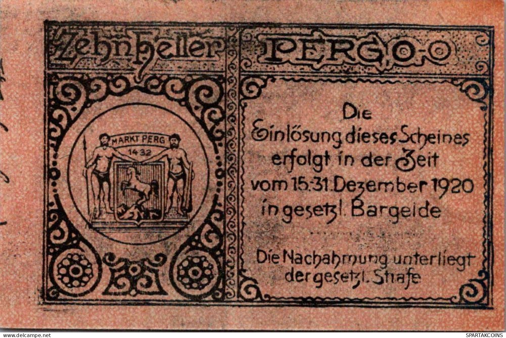 10 HELLER 1920 Stadt PERG Oberösterreich Österreich Notgeld Banknote #PE286 - [11] Lokale Uitgaven