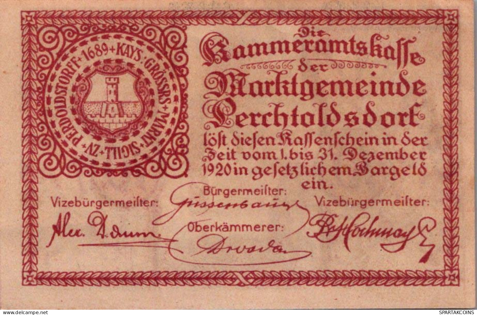 10 HELLER 1920 Stadt PERCHTOLDSDORF Niedrigeren Österreich Notgeld #PE417 - [11] Emissions Locales