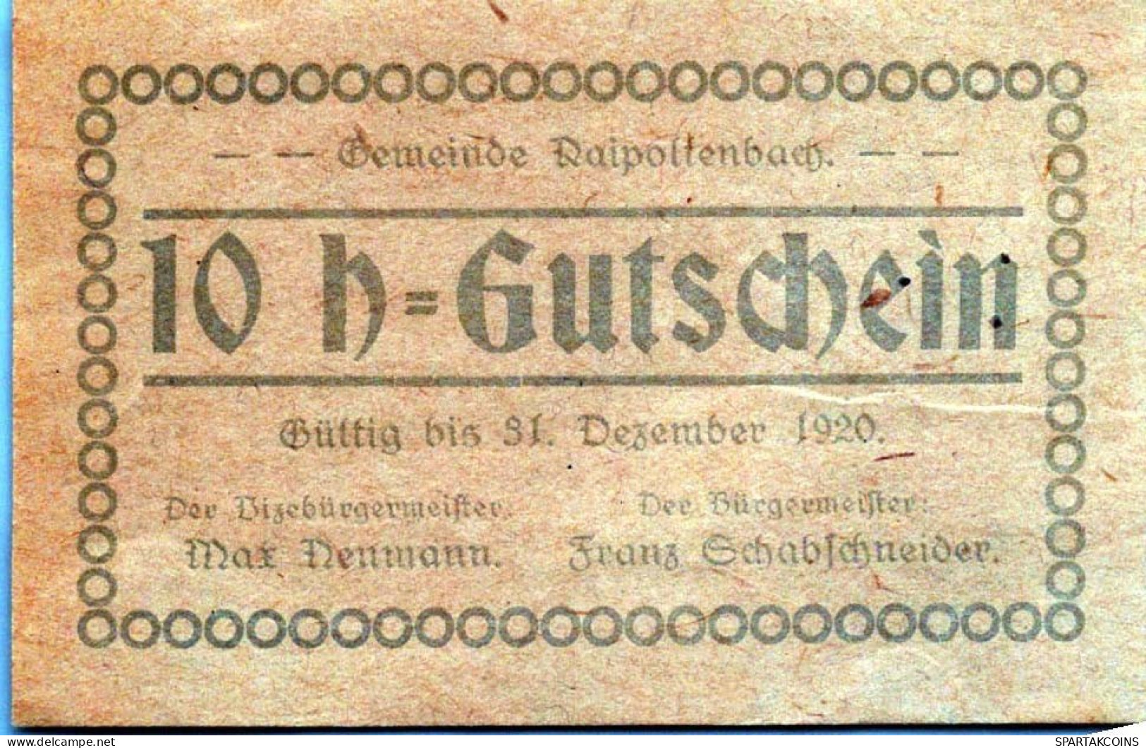 10 HELLER 1920 Stadt Österreich Notgeld Papiergeld Banknote #PE538 - [11] Local Banknote Issues