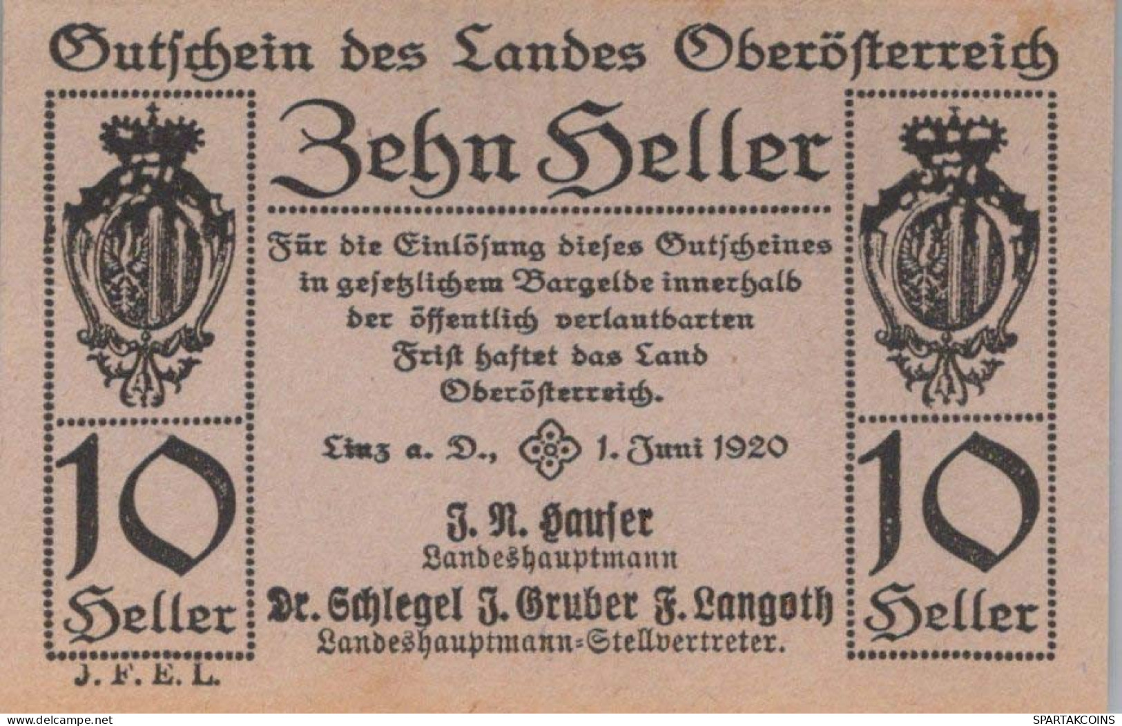 10 HELLER 1920 Stadt Oberösterreich Österreich Federal State Of Österreich Notgeld #PE504 - [11] Lokale Uitgaven