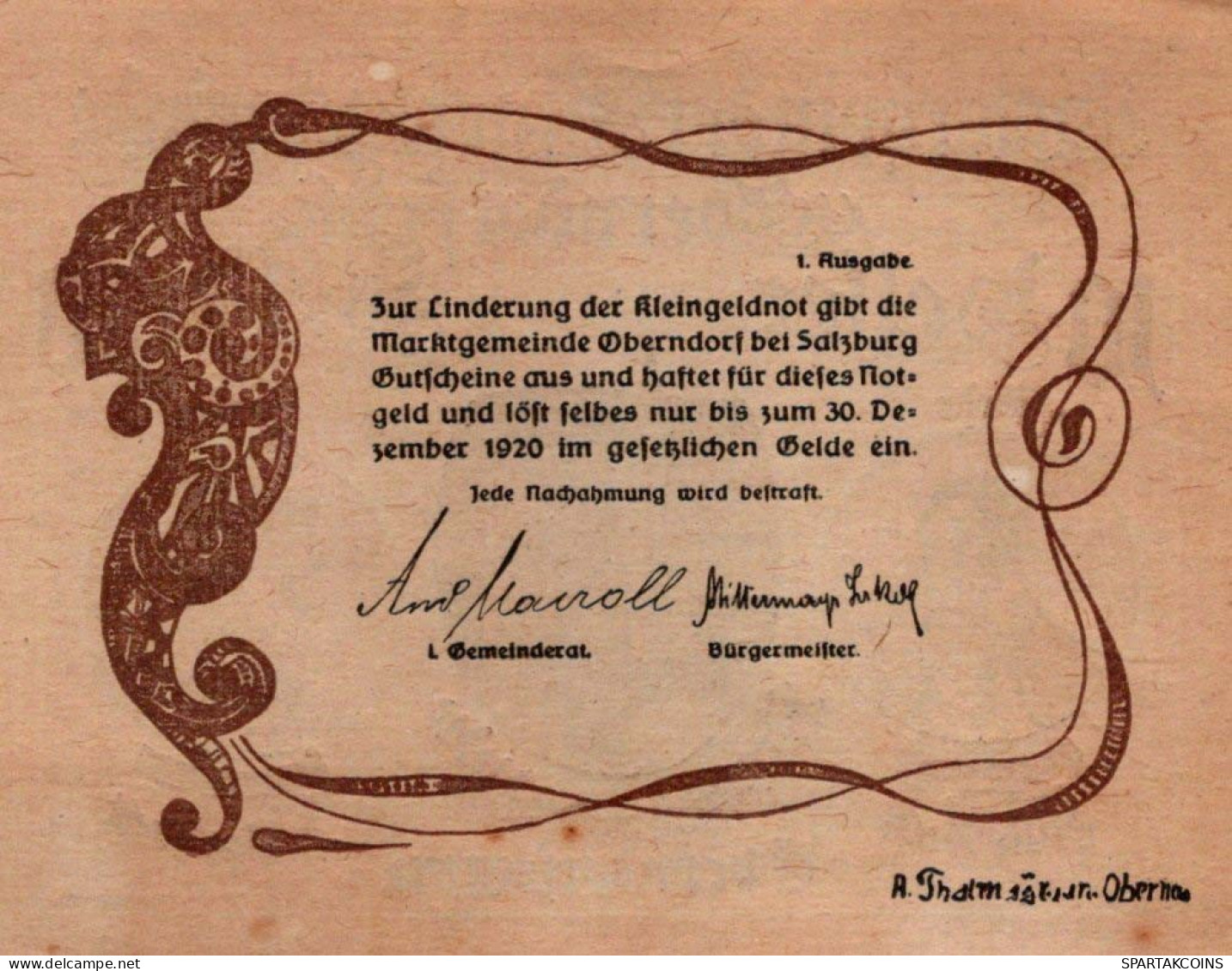 10 HELLER 1920 Stadt OBERNDORF AN DER SALZBACH Salzburg Österreich #PE493 - Lokale Ausgaben