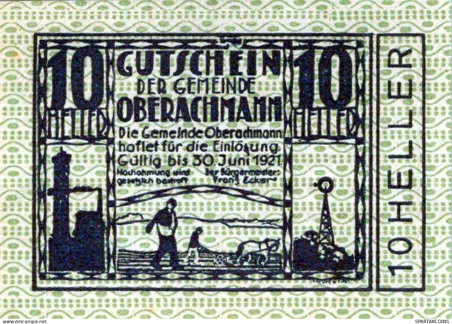 10 HELLER 1920 Stadt OBERACHMANN Oberösterreich Österreich Notgeld #PE477 - [11] Local Banknote Issues