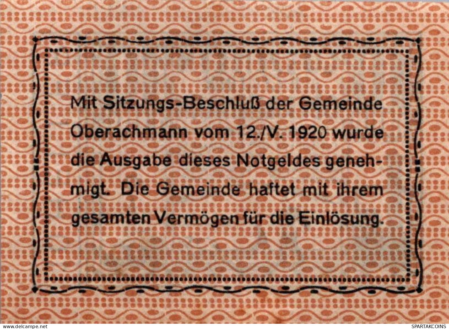 10 HELLER 1920 Stadt OBERACHMANN Oberösterreich Österreich Notgeld #PE476 - Lokale Ausgaben