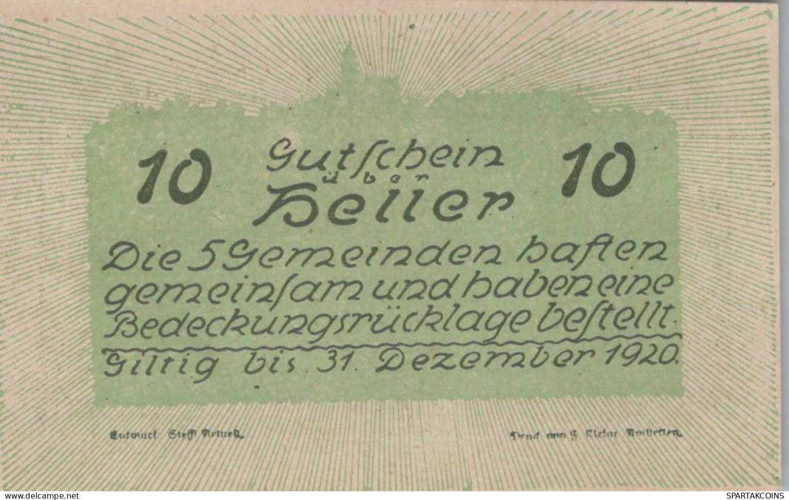 10 HELLER 1920 Stadt NUSSENDORF-ARTSTETTEN Niedrigeren Österreich #PE439 - Lokale Ausgaben