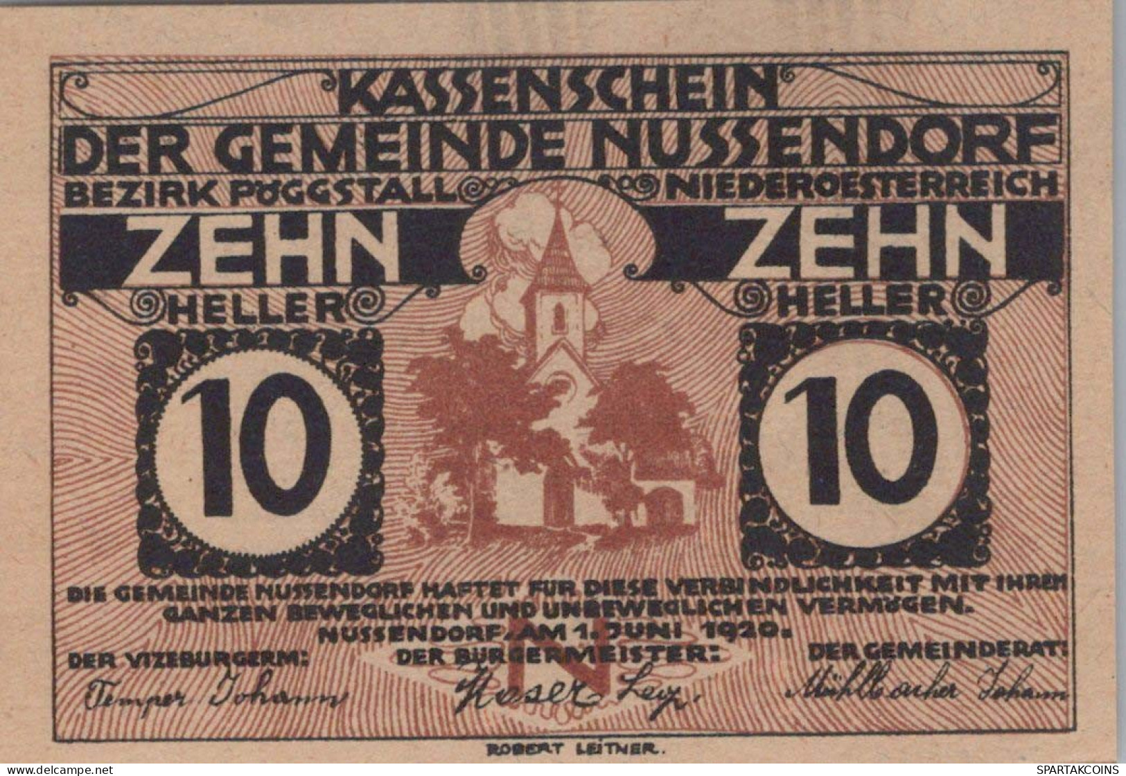 10 HELLER 1920 Stadt NUSSENDORF-ARTSTETTEN Niedrigeren Österreich #PE442 - [11] Emissioni Locali