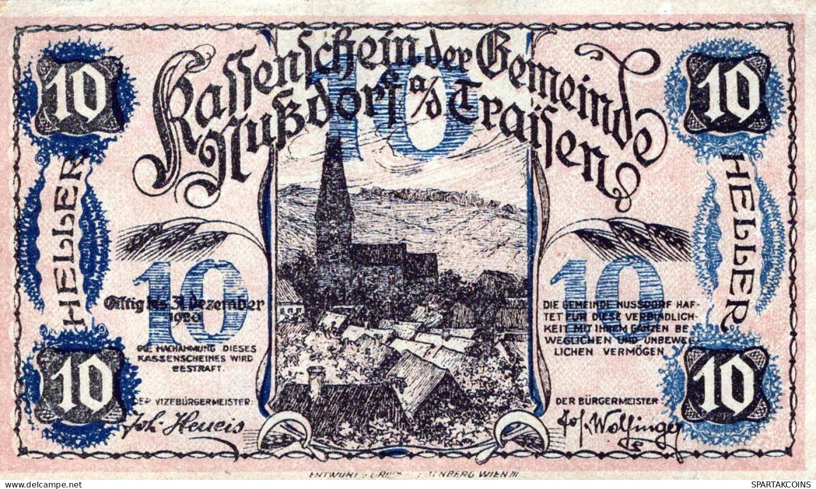 10 HELLER 1920 Stadt NUSSDORF OB DER TRAISEN Niedrigeren Österreich #PI384 - [11] Local Banknote Issues