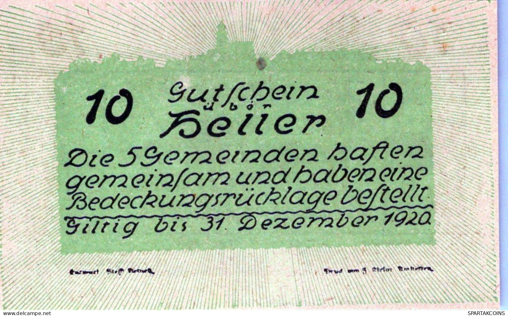 10 HELLER 1920 Stadt NEUSTADTL AN DER DONAU NABEGG JUDENHOF WINDPASSING AND KLEIN WOLFSTEIN Niedrigeren #PG967 - [11] Local Banknote Issues