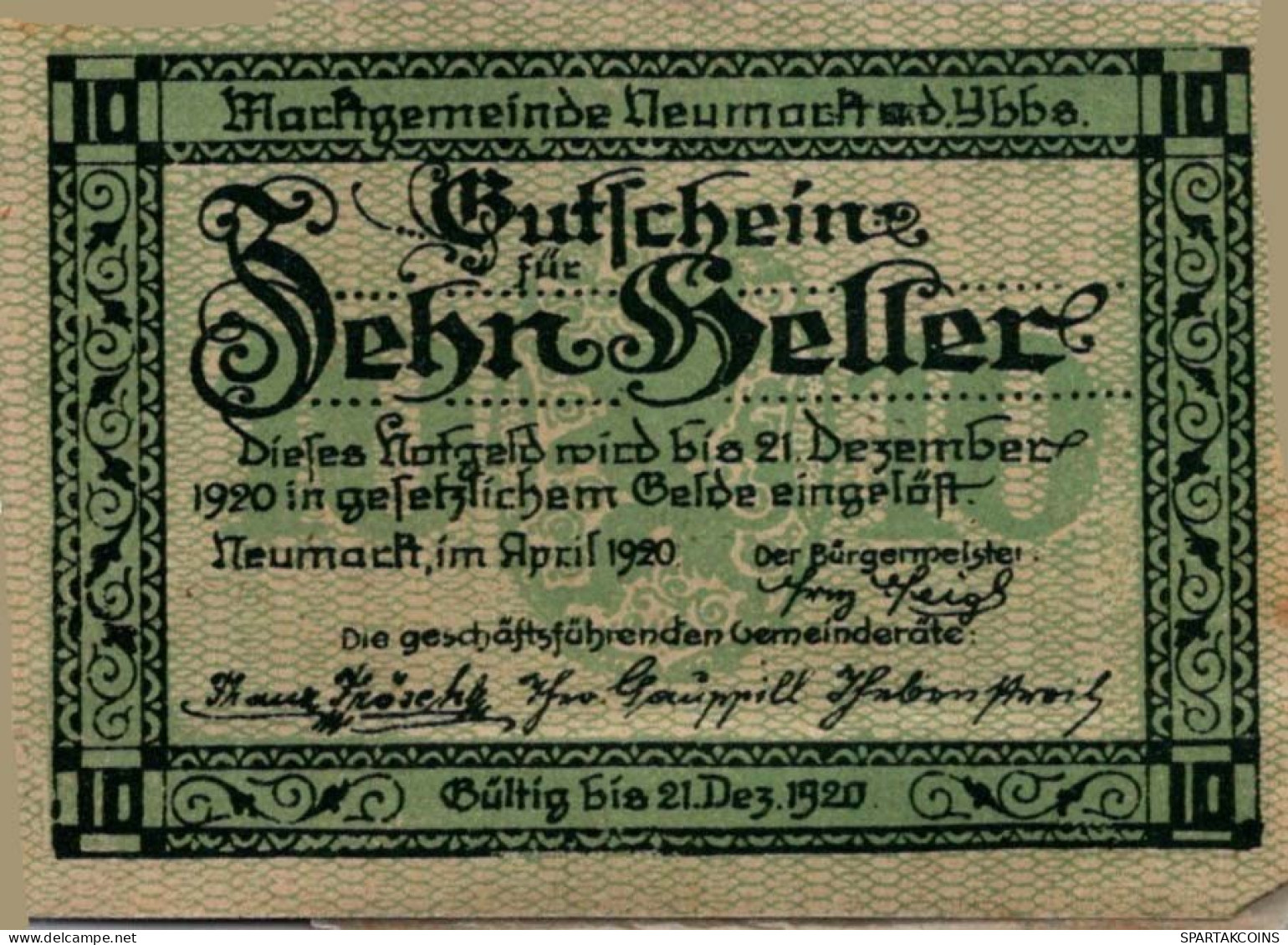 10 HELLER 1920 Stadt NEUMARKT AN DER YBBS Niedrigeren Österreich #PE459 - [11] Local Banknote Issues