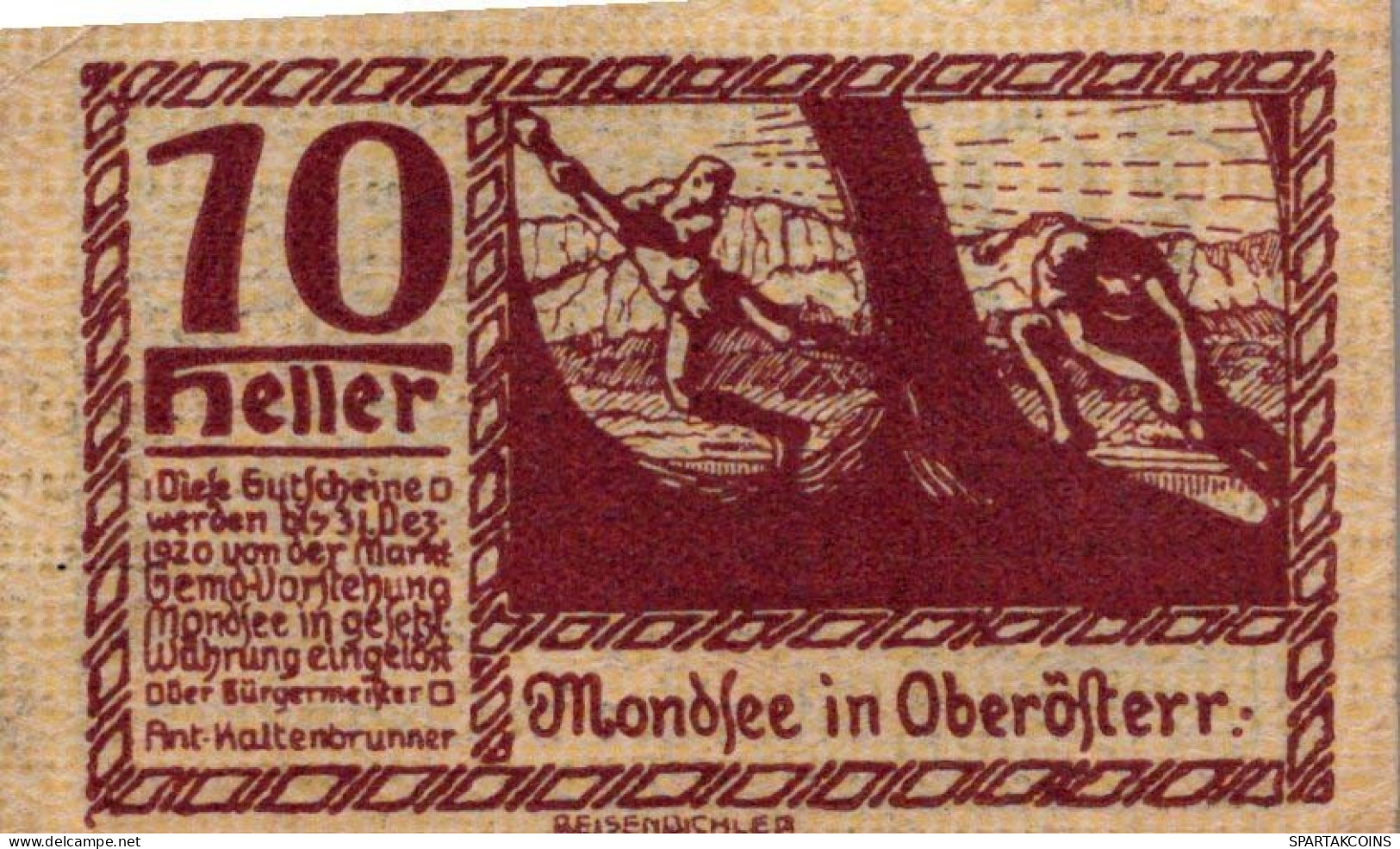 10 HELLER 1920 Stadt MONDSEE Oberösterreich Österreich Notgeld Banknote #PG037 - [11] Local Banknote Issues