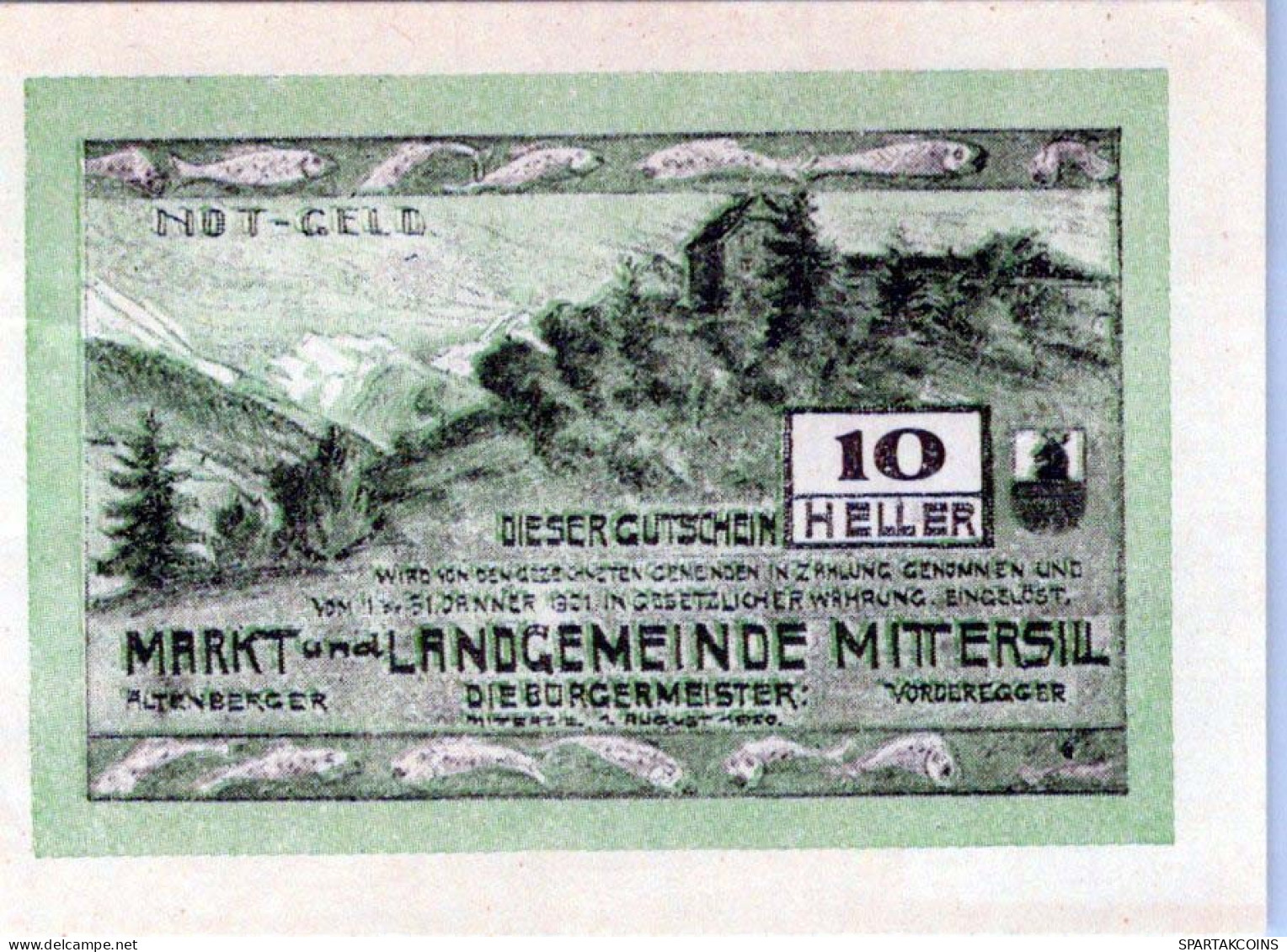 10 HELLER 1920 Stadt MITTERSILL Salzburg Österreich Notgeld Banknote #PD824 - Lokale Ausgaben
