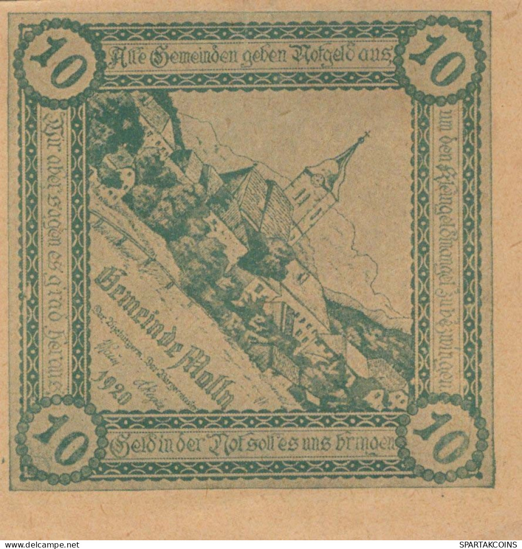 10 HELLER 1920 Stadt MOLLN Oberösterreich Österreich Notgeld Banknote #PD831 - Lokale Ausgaben