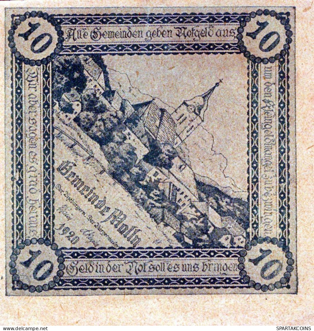 10 HELLER 1920 Stadt MOLLN Oberösterreich Österreich Notgeld Banknote #PD831 - [11] Local Banknote Issues