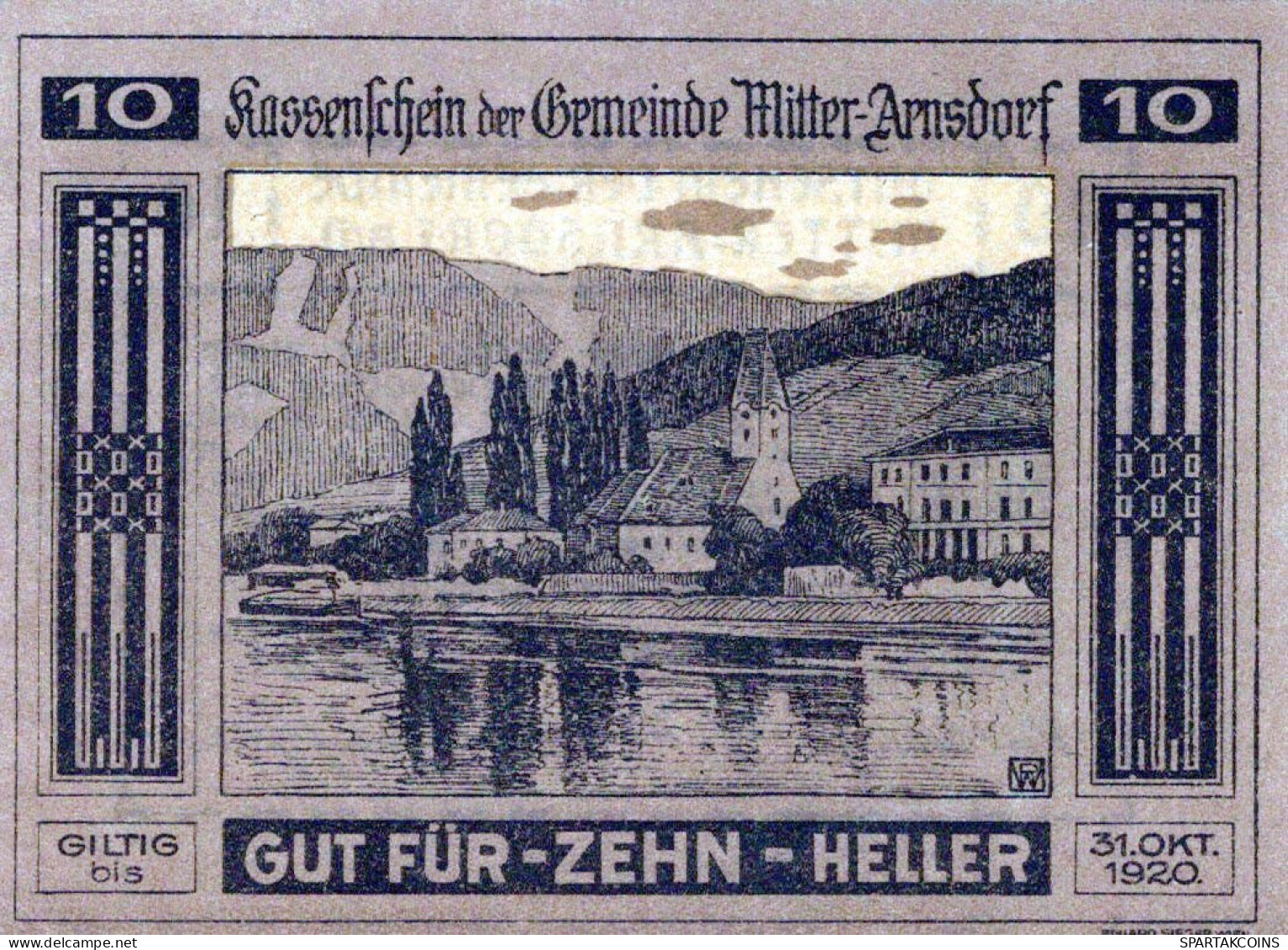 10 HELLER 1920 Stadt MITTER-ARNSDORF Niedrigeren Österreich Notgeld Papiergeld Banknote #PG952 - [11] Local Banknote Issues