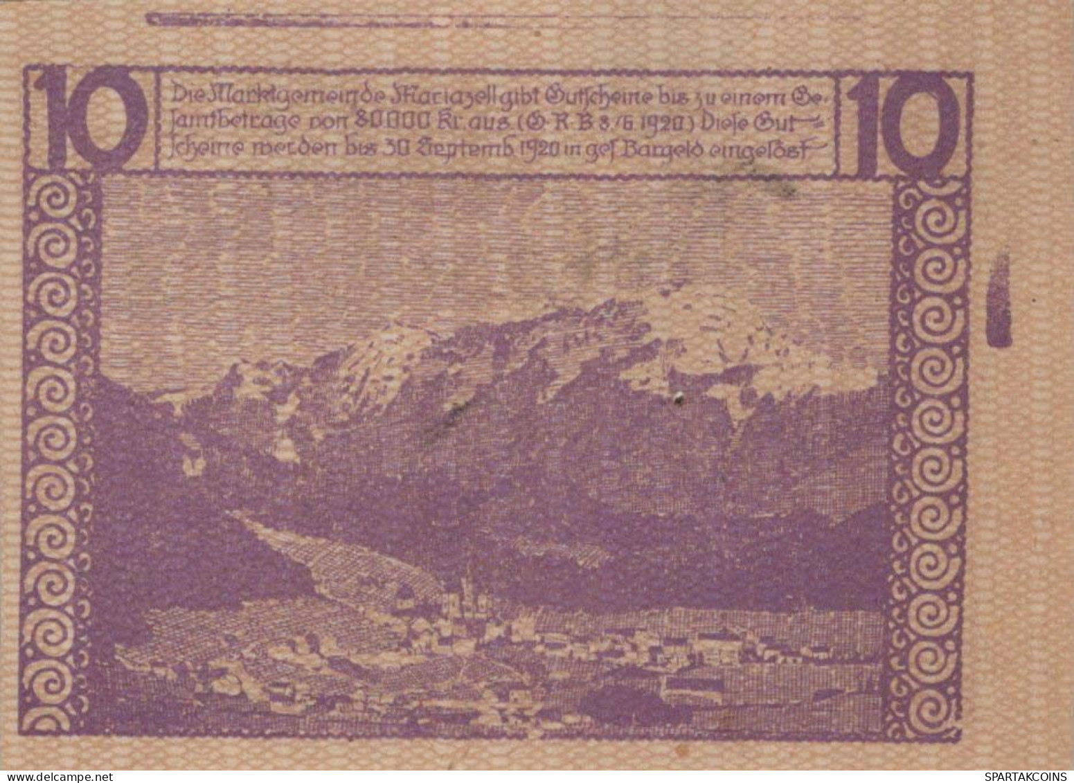 10 HELLER 1920 Stadt MARIAZELL Styria Österreich Notgeld Banknote #PD849 - [11] Emissions Locales