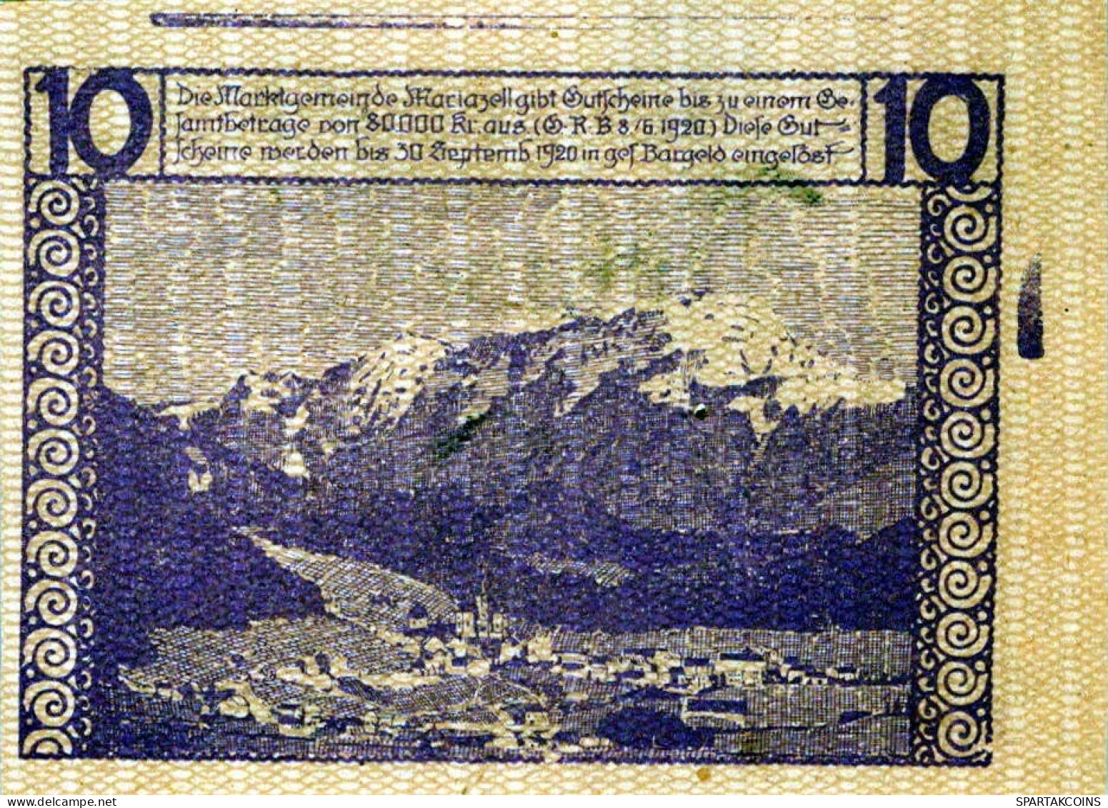 10 HELLER 1920 Stadt MARIAZELL Styria Österreich Notgeld Banknote #PD849 - Lokale Ausgaben