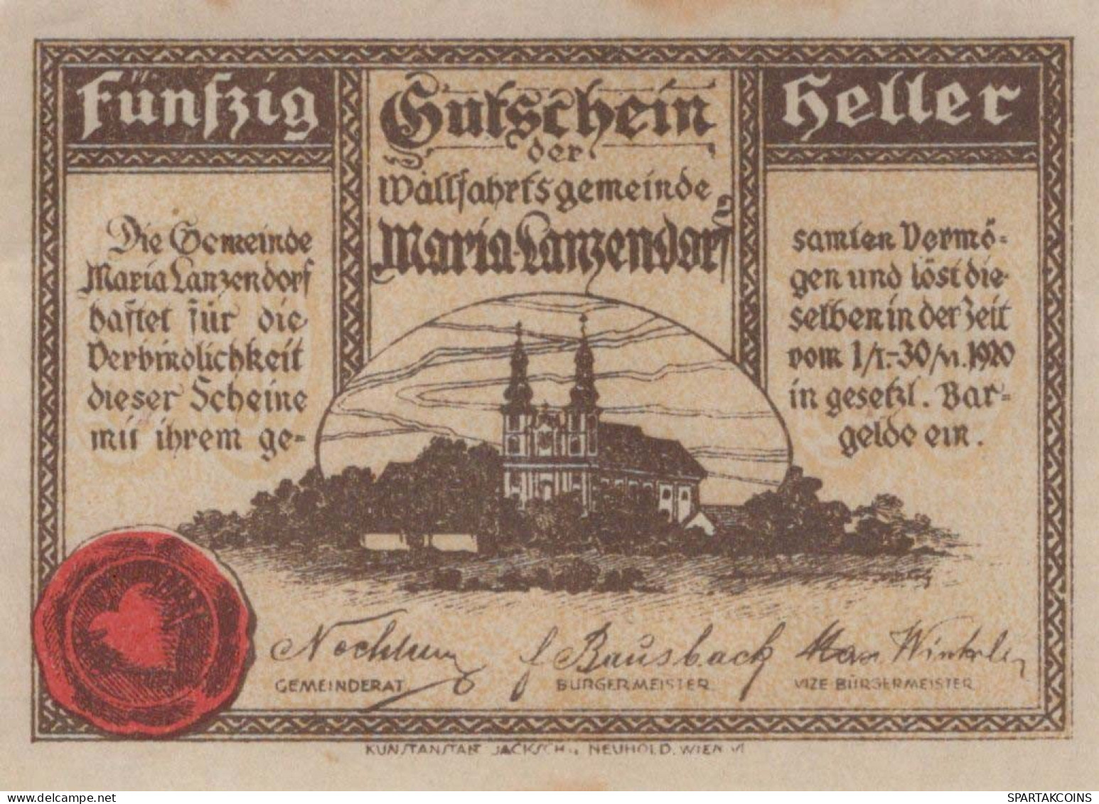 10 HELLER 1920 Stadt MARIA LANZENDORF Niedrigeren Österreich Notgeld #PD850 - Lokale Ausgaben