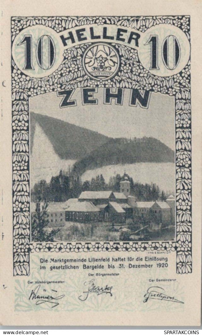 10 HELLER 1920 Stadt LILIENFELD Niedrigeren Österreich Notgeld Papiergeld Banknote #PG604 - [11] Emissions Locales