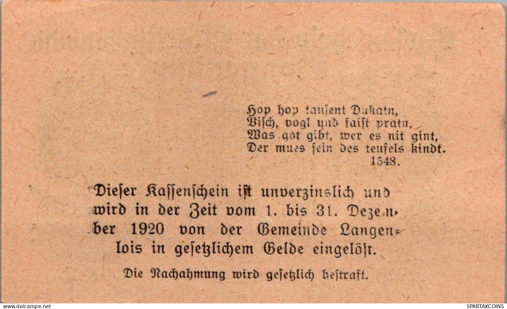 10 HELLER 1920 Stadt LANGENLOIS Niedrigeren Österreich Notgeld Papiergeld Banknote #PG601 - [11] Emissioni Locali