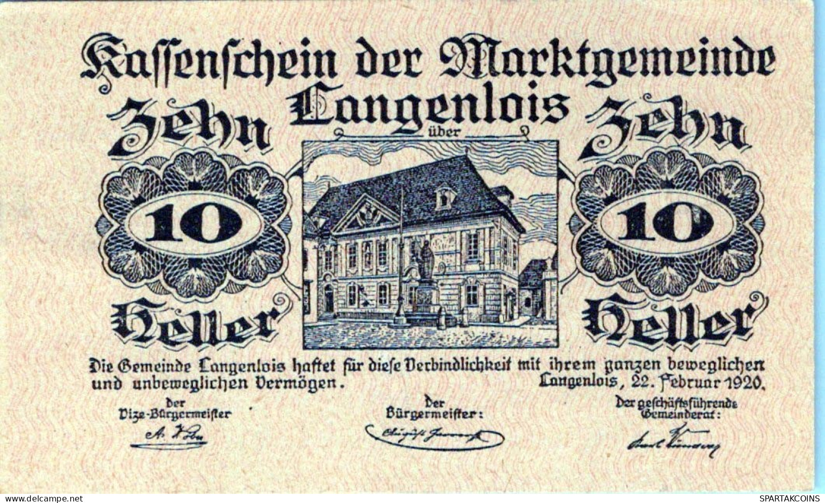 10 HELLER 1920 Stadt LANGENLOIS Niedrigeren Österreich Notgeld Papiergeld Banknote #PG601 - [11] Emissions Locales