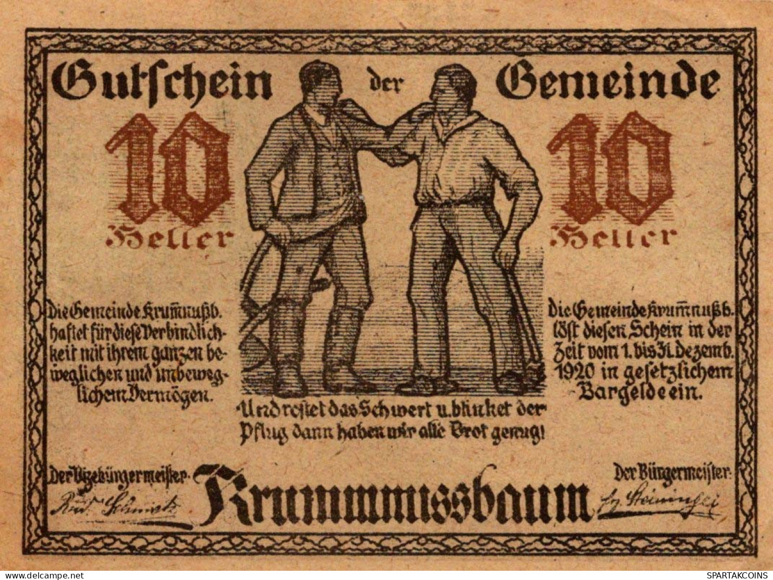10 HELLER 1920 Stadt KRUMMNUSSBAUM Niedrigeren Österreich Notgeld #PD658 - Lokale Ausgaben