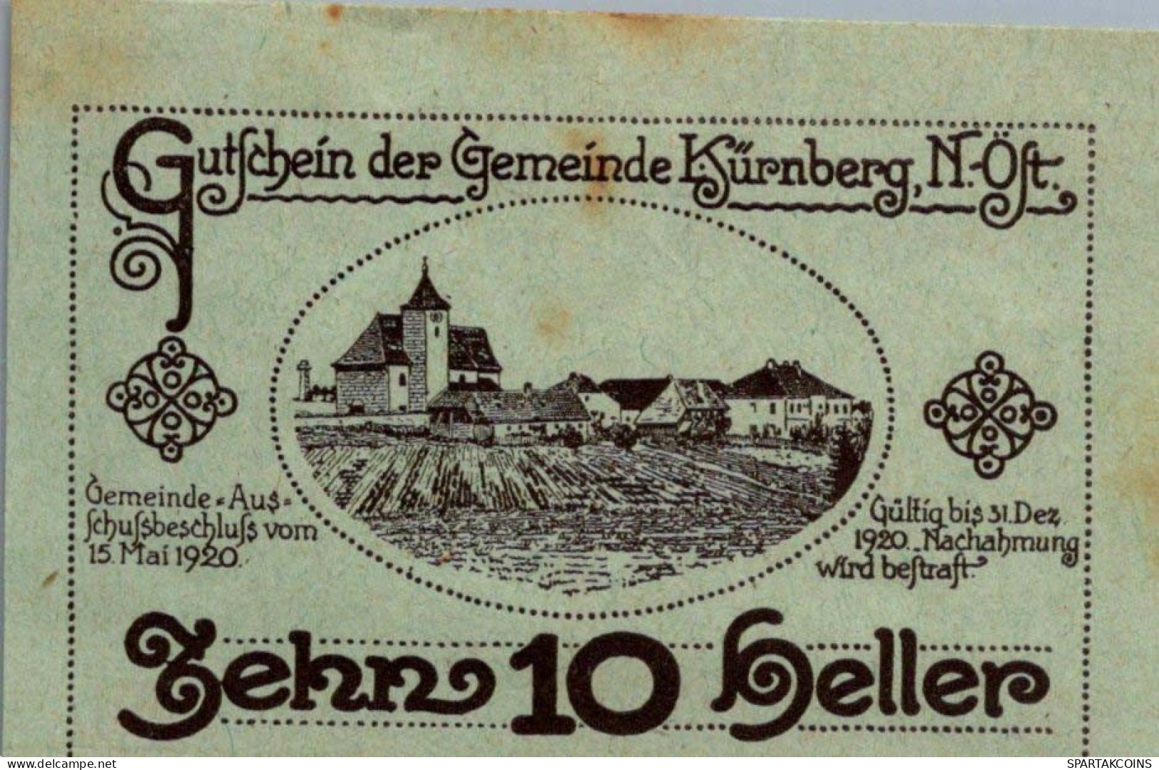 10 HELLER 1920 Stadt KÜRNBERG Niedrigeren Österreich Notgeld Papiergeld Banknote #PG920 - [11] Lokale Uitgaven