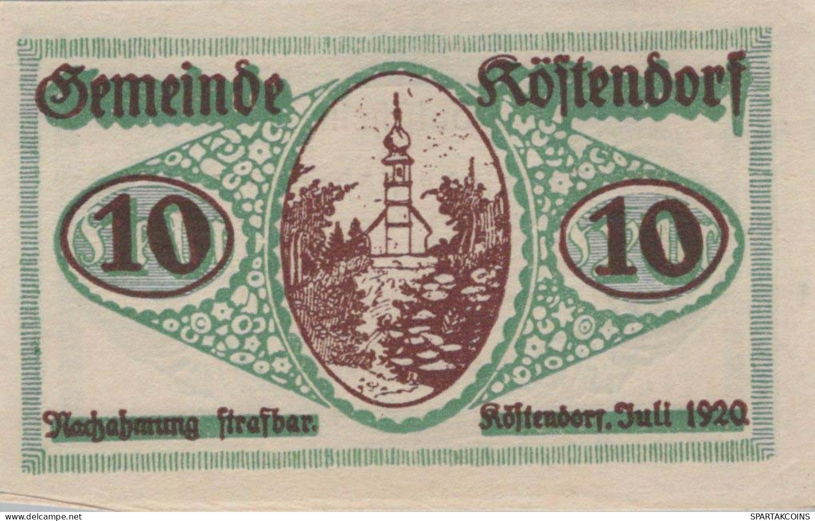 10 HELLER 1920 Stadt KoSTENDORF Salzburg Österreich Notgeld Banknote #PD647 - Lokale Ausgaben