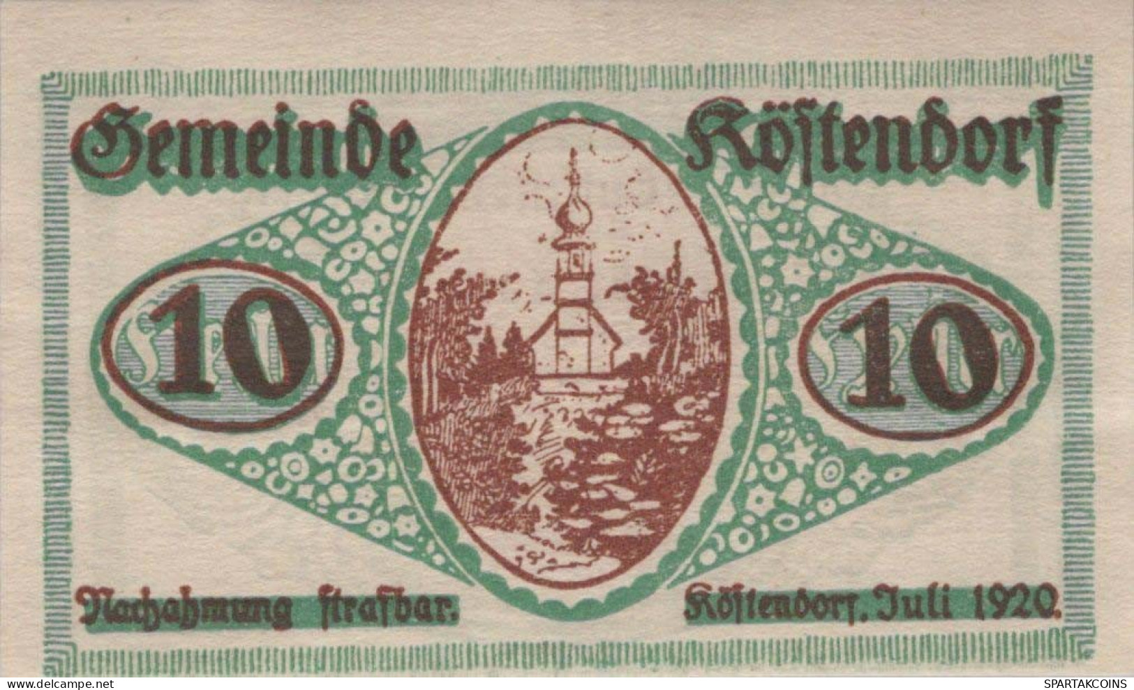 10 HELLER 1920 Stadt KÖSTENDORF Salzburg Österreich Notgeld Papiergeld Banknote #PG902 - [11] Emissions Locales