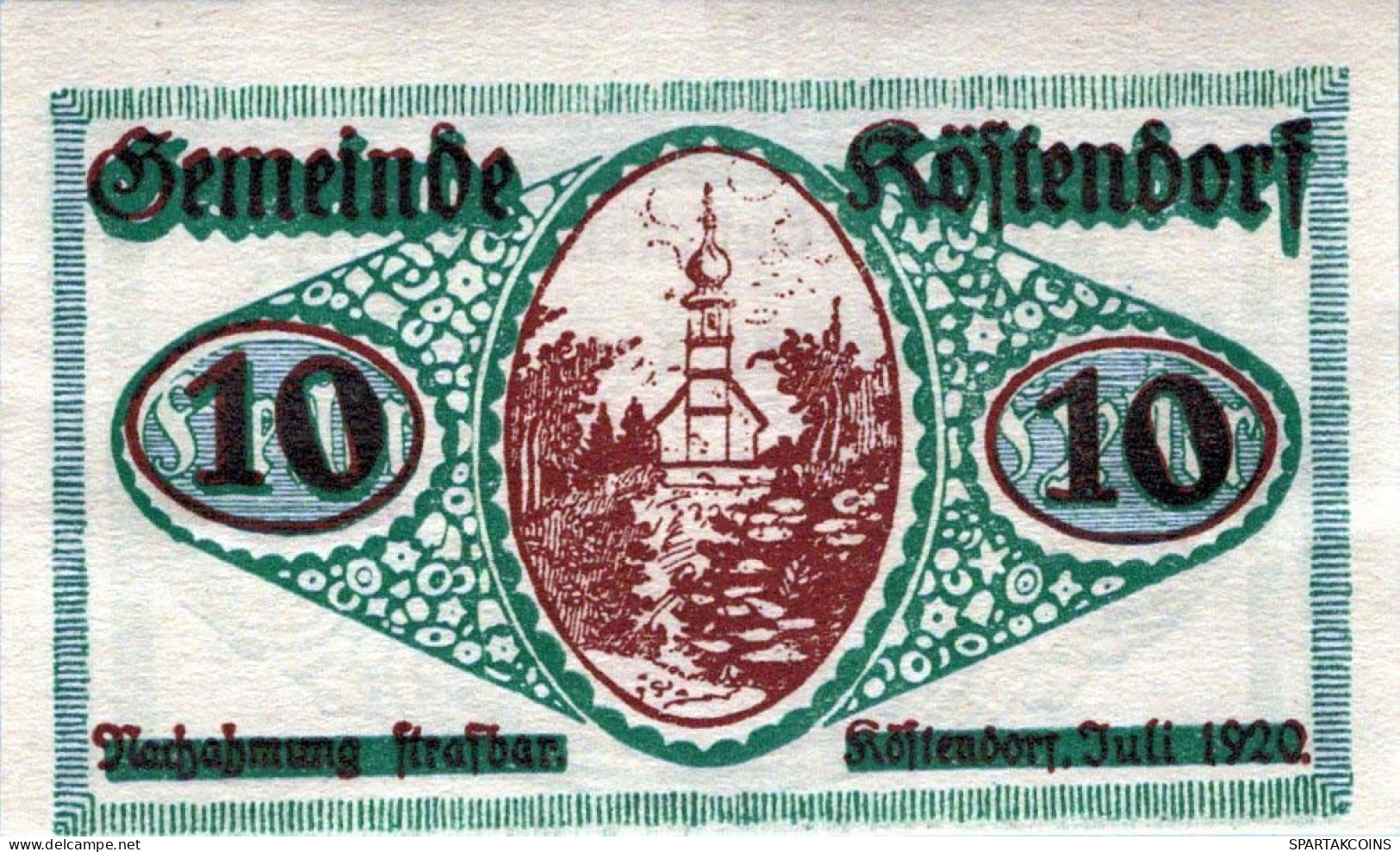 10 HELLER 1920 Stadt KÖSTENDORF Salzburg Österreich Notgeld Papiergeld Banknote #PG902 - [11] Emissioni Locali