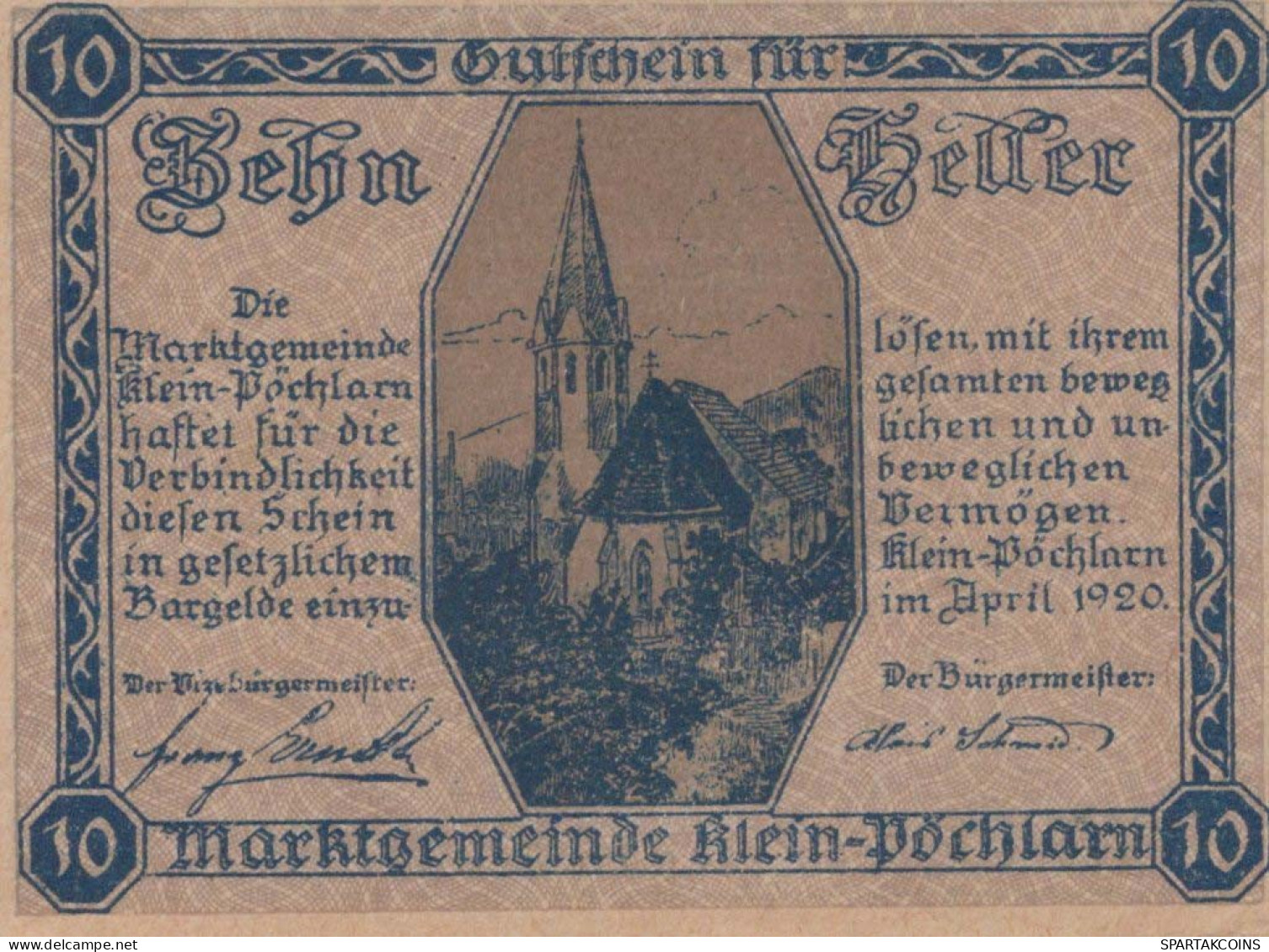 10 HELLER 1920 Stadt KLEIN-PoCHLARN Niedrigeren Österreich Notgeld #PD696 - Lokale Ausgaben