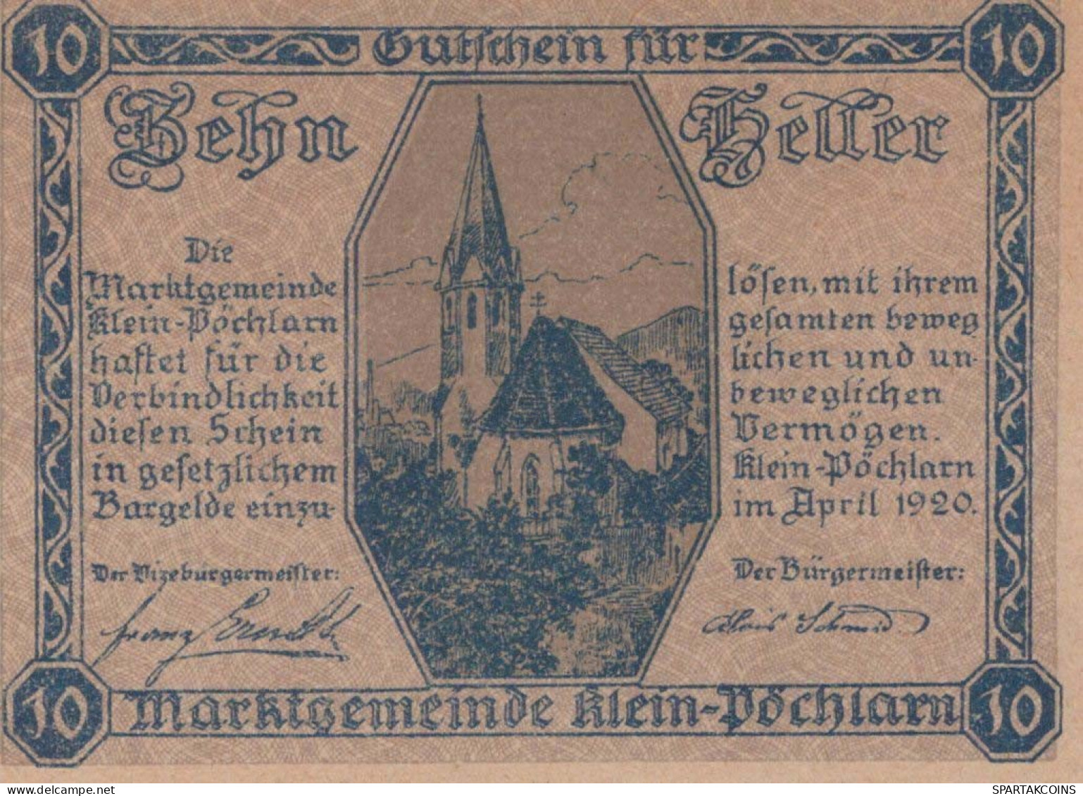 10 HELLER 1920 Stadt KLEIN-PoCHLARN Niedrigeren Österreich Notgeld #PD704 - Lokale Ausgaben