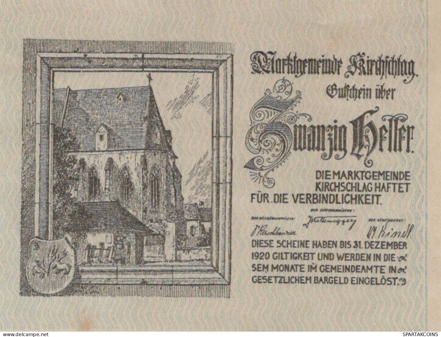 10 HELLER 1920 Stadt KIRCHSCHLAG Niedrigeren Österreich Notgeld #PD719 - Lokale Ausgaben