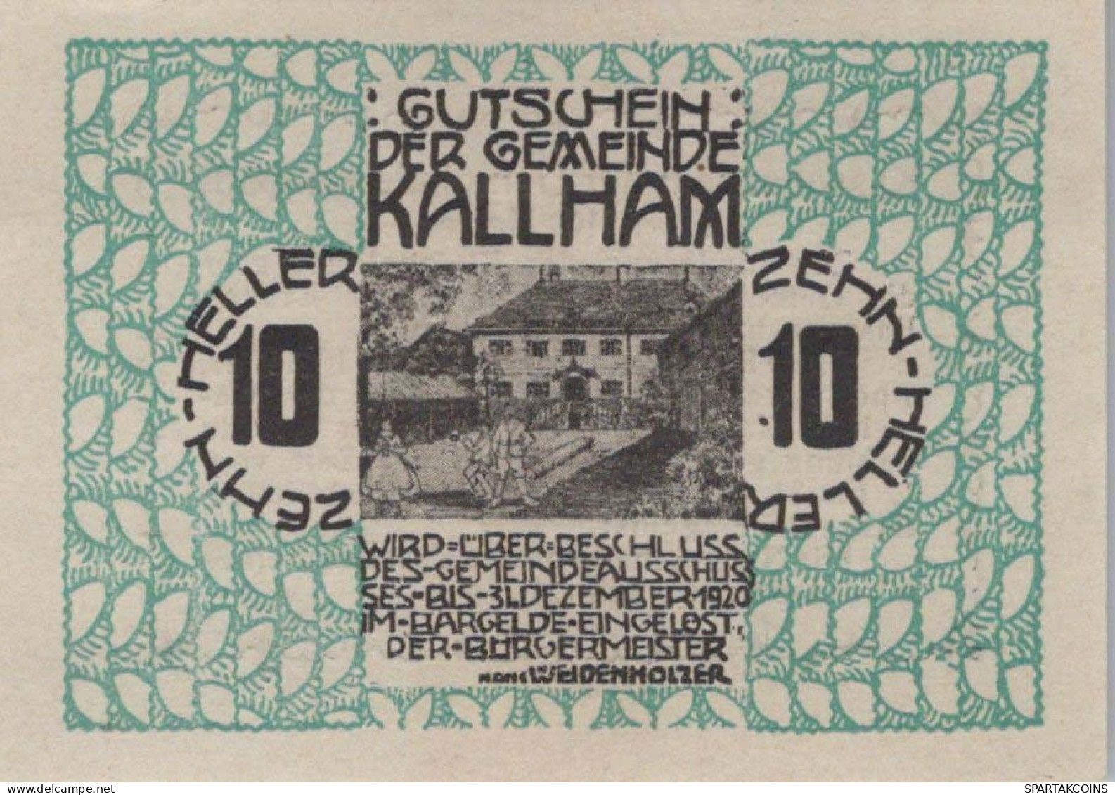 10 HELLER 1920 Stadt KALLHAM Oberösterreich Österreich Notgeld Banknote #PD666 - [11] Local Banknote Issues