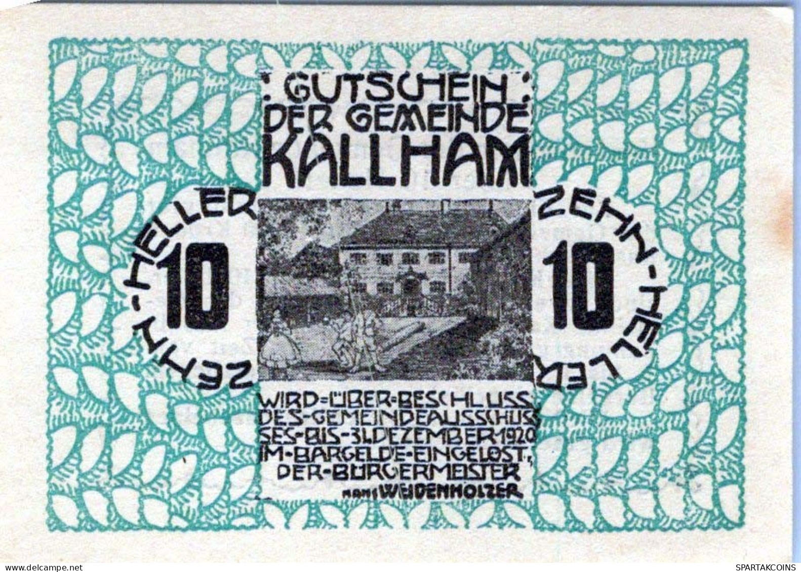 10 HELLER 1920 Stadt KALLHAM Oberösterreich Österreich Notgeld Banknote #PD648 - [11] Emissioni Locali