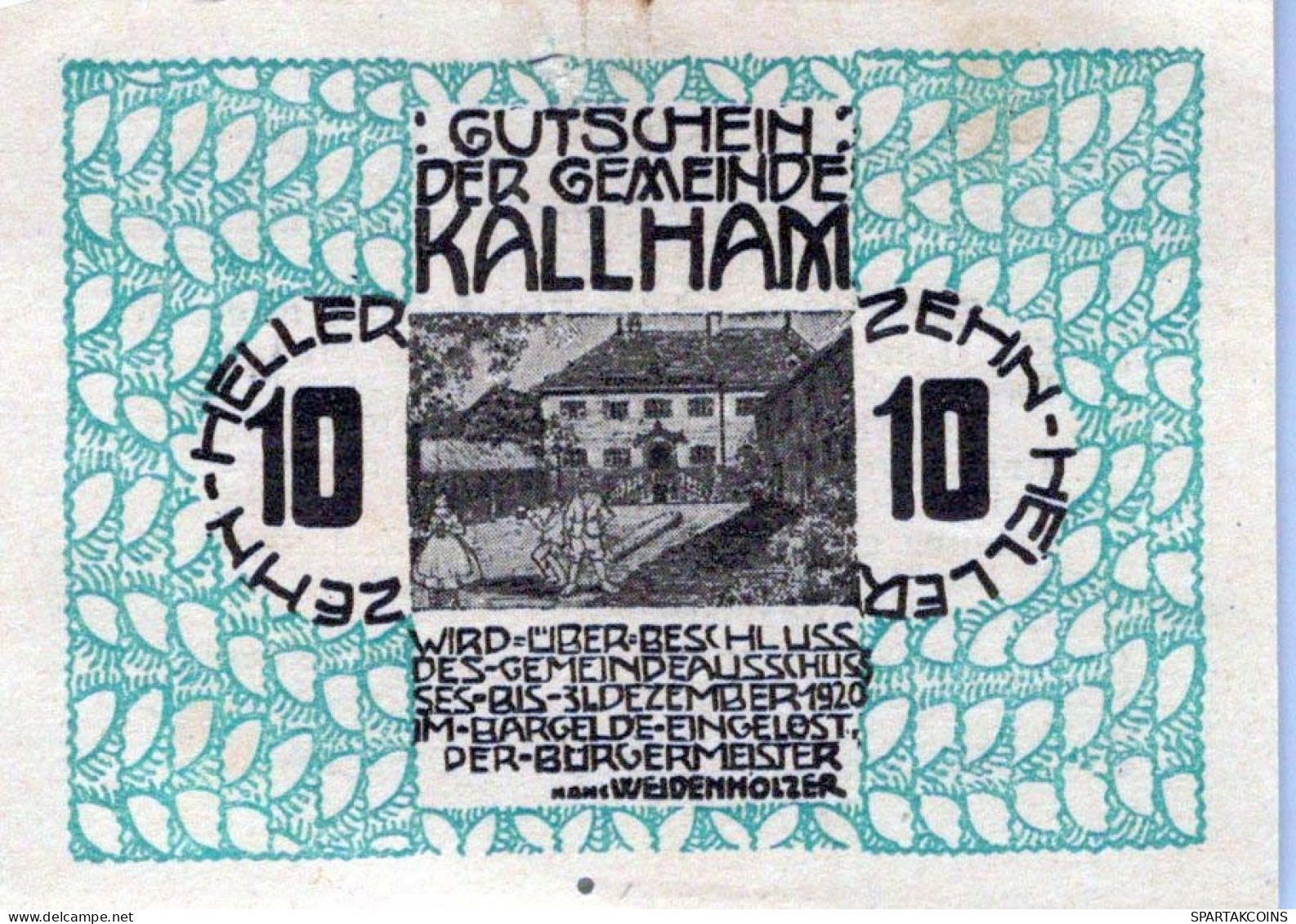 10 HELLER 1920 Stadt KALLHAM Oberösterreich Österreich Notgeld Banknote #PD665 - [11] Emisiones Locales