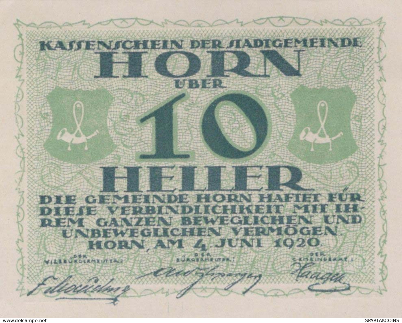 10 HELLER 1920 Stadt HORN Niedrigeren Österreich Notgeld Papiergeld Banknote #PG592 - [11] Local Banknote Issues