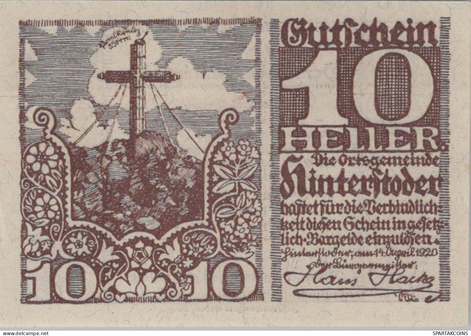 10 HELLER 1920 Stadt HINTERSTODER Oberösterreich Österreich Notgeld #PD604 - Lokale Ausgaben