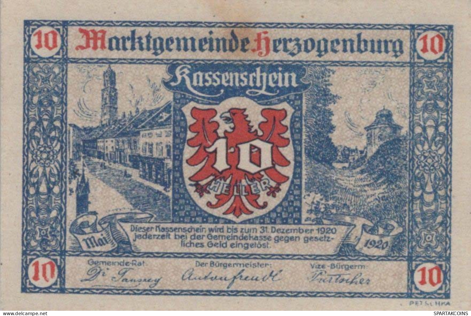 10 HELLER 1920 Stadt HERZOGENBURG Niedrigeren Österreich Notgeld #PI419 - [11] Local Banknote Issues