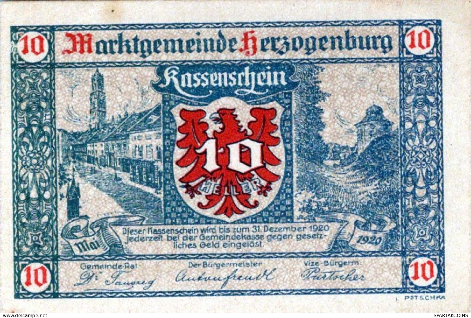 10 HELLER 1920 Stadt HERZOGENBURG Niedrigeren Österreich Notgeld #PD598 - Lokale Ausgaben